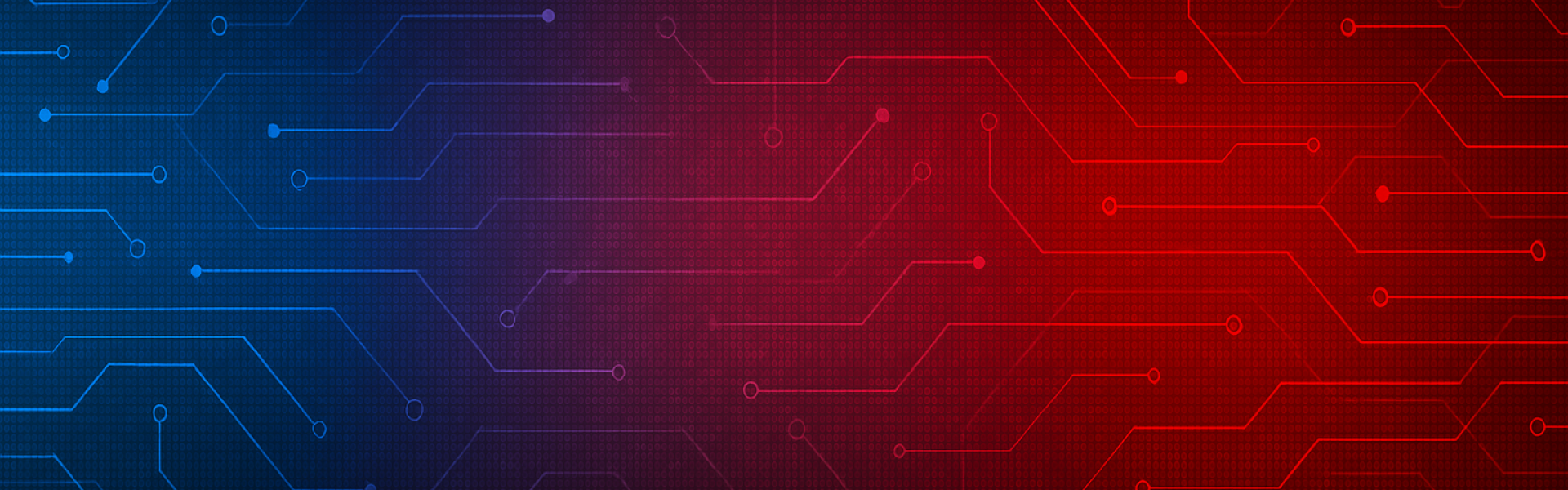 Fundo degradê vermelho e azul sobre circuitos